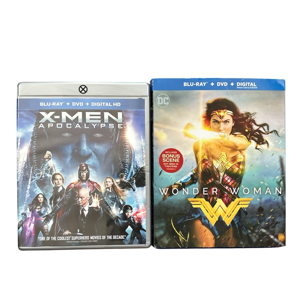 X-Men Apocalypse and Wonder Woman Blu-ray movie dvd bundle